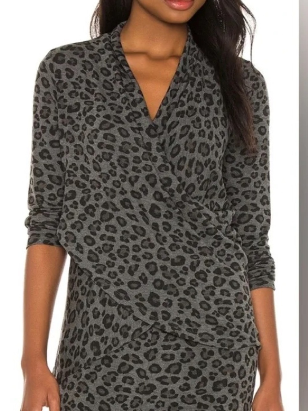 EUC 1. State 3X Charcoal Gray Leopard Faux Wrap Sweater